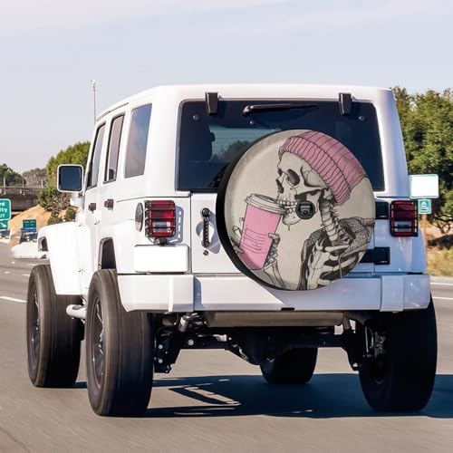 Delerain Spare Tire Cover with Backup Camera Hole Skeleton Drinking Coffee - Image 2