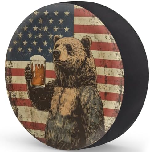 Spare Tire Cover Bear American Flag Wheel Covers Protectors Waterproof - Image 2