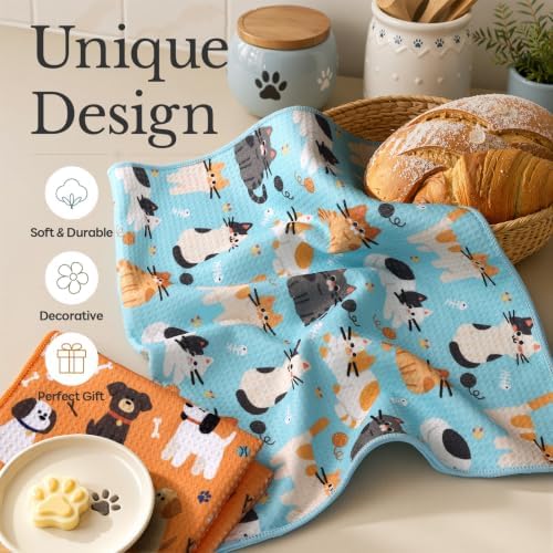 Homaxy Large Waffle Weave Kitchen Towels 2 Pack, Dog & Cat - Image 2