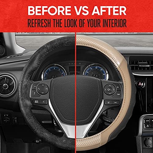 Motor Trend UltraSport Beige Carbon Fiber Steering Wheel Cover, Standard 15 - Image 5