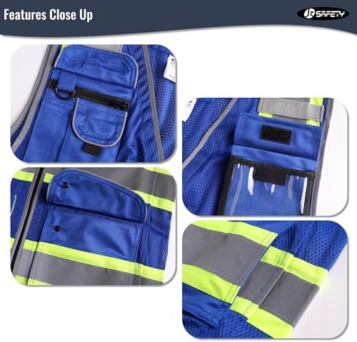 JKSafety 11 Pockets Hi-Vis Blue Mesh Safety Vest - Image 4