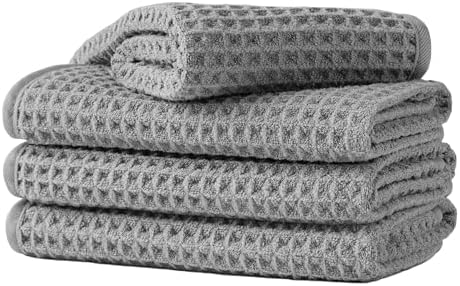 Microfiber Waffle Face Towels, 4 Pieces, Fast Drying, Lint Free 430 GSM by Unknown