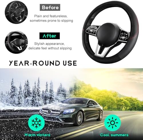 Car Steering Wheel Cover, 15 inch Carbon Fiber Microfiber Leather Elastic - Image 6