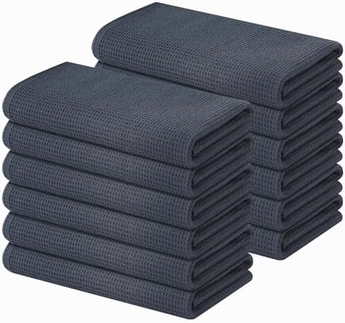Homaxy 100% Cotton Waffle Weave Kitchen Towels, 12 Pack, Dark Grey by Homaxy