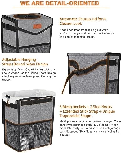 Pritent Car Trash Can with Lid Leakproof Car Garbage Bag Vehicle Trash Bin - Image 4