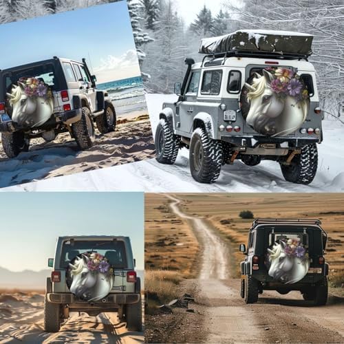 White Horse Floral Art Spare Tire Cover - Image 7