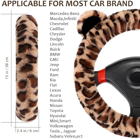 Accmor Fluffy Car Steering Wheel Cover, Leopard Fuzzy Vehicle Wheel Cover - Image 2