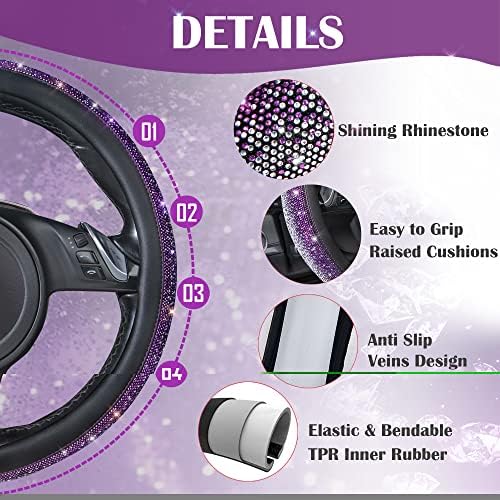 CAR PASS Bling Diamond Leather Steering Wheel Cover, Bling Sparkly Crystal - Image 5