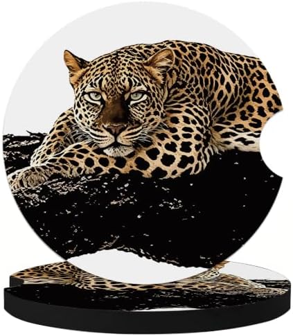 Black Leopard Car Coasters for Cup Holders, Absorbent Car Coaster for Women by CRASHOT