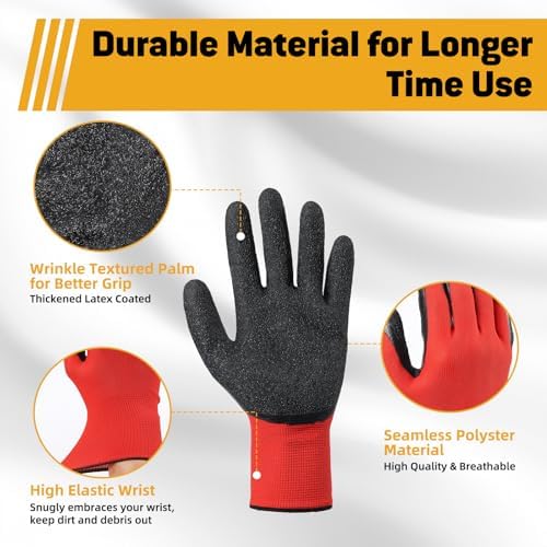Work Gloves with Crinkle Latex Grip 12 Pairs, Medium/Large/X-Large - Image 2
