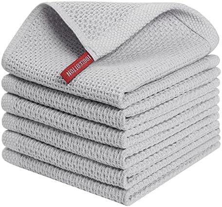 Kitinjoy 100% Cotton Waffle 6-Pack Kitchen Towels, Light Grey by Kitinjoy