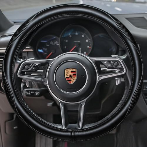 HAOKAY Top Grade Black Genuine Leather Steering Wheel Cover Men Women, Luxury - Image 2