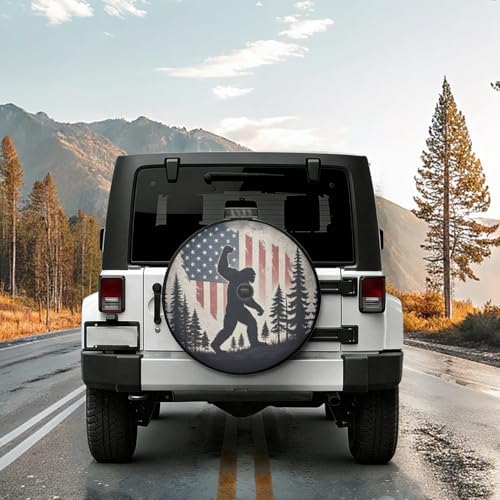 17 Inch American Flag Forest Mountainous Powerful Pose Leather Spare Tire Cover - Image 2