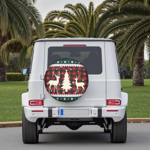 Winter Elk Deer Xmas Tree Spare Tire Cover Red Green Plaid - Image 7