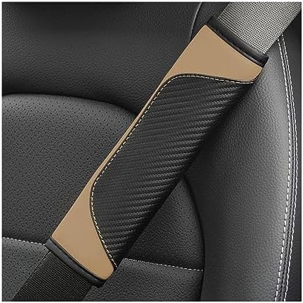 AUCELI 2PCS Carbon Fiber Car Seat Belt Cover, Breathable Leather by AUCELI