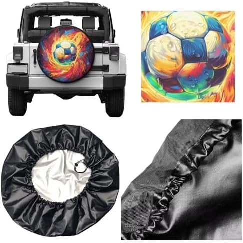 Car Tire Covers Soccer Ball on Fire RV Wheel Cover - Image 3