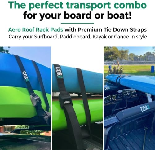 COR Surf Aero Roof Rack Pads, No-Scratch Tie Down Straps, 28in Wide 15ft - Image 4