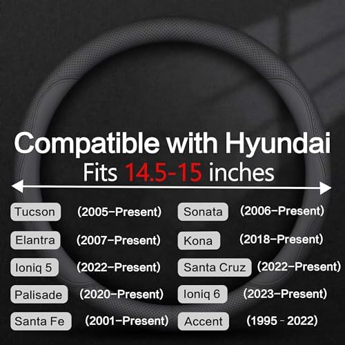 Leather Car Steering Wheel Cover, Breathable Laser-Perforated, Pure Black - Image 3