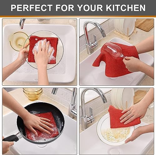 Kitinjoy 100% Cotton Waffle 8-Pack Kitchen Towels, Brick Red - Image 5
