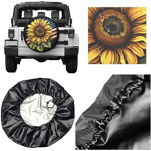 Spare Tire Cover USA Flag Sunflower Wheel Covers 16 Inch No Camera Hole - Image 5