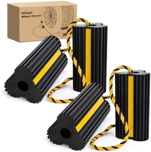 Nilight Wheel Chocks Rubber Yellow Reflective Strips 4 Pack by Nilight