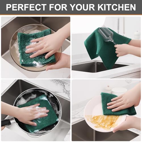 Kitinjoy 100% Cotton Waffle 6-Pack Kitchen Towels, Dark Green - Image 4