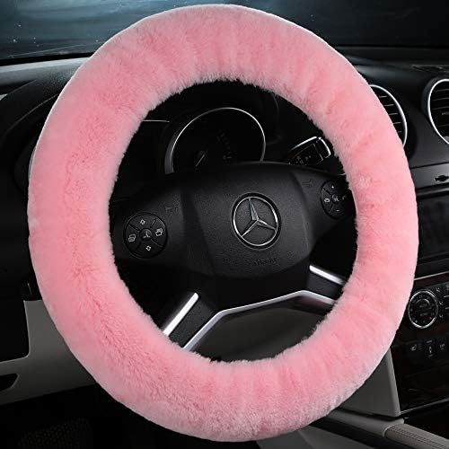 Pink Fuzzy Sheepskin Car Steering Wheel Cover by OGLAND