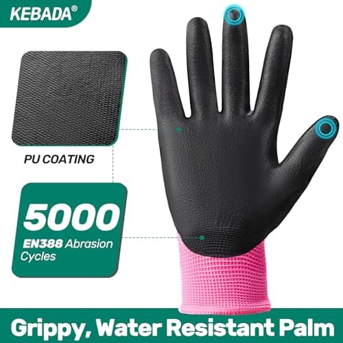 Kebada W1 Safety Work Gloves Women, Touchscreen, PU Coated, 12 Pairs - Image 4