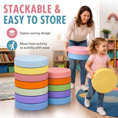 12 Pcs Floor Cushions kids, Macaron Color, 13.8 x 13.8 x 2 Inch - Image 5