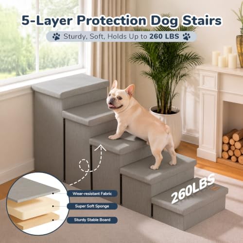 5-Step Wide Dog Stairs with Storage 23" H, Non-Slip Sturdy Pet Steps - Image 6