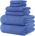 POLYTE 430 GSM Poly Blend Microfiber Quick Dry Waffle Bath Towel Set of 6 by Polyte