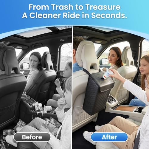 Tsumbay Car Trash Can with Lid, Leather Garbage Can, Leakproof and Removable - Image 2