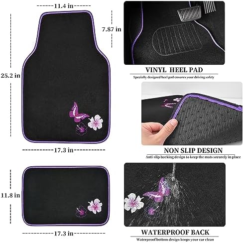 CAR PASS Universal Butterfly Car Seat Covers Front Set, Embroidered Flower - Image 5