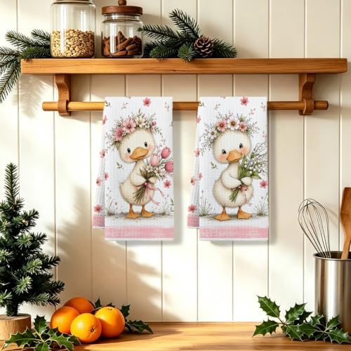 2 Pcs Cute Duck Kitchen Towels, Floral Soft Absorbent Hand Tea Towels - Image 5