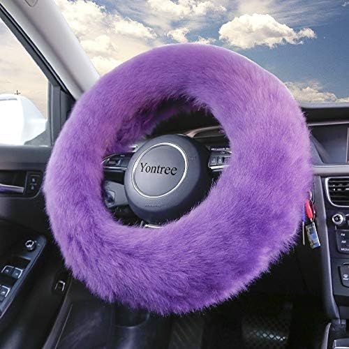Purple Fluffy Sheepskin Car Steering Wheel Covers - Image 2