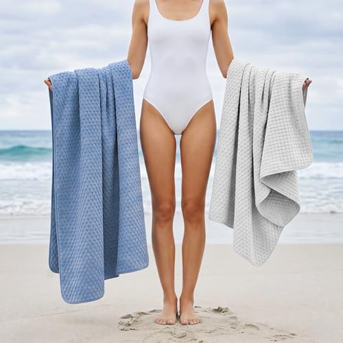 REDKISS 4 Pack Gray Blue Bath Towels - Image 5