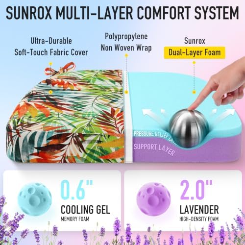 SUNROX Cooling Gel Memory Foam Chair Cushions, 2.6" Thick U-Shaped Dual-Layer - Image 2