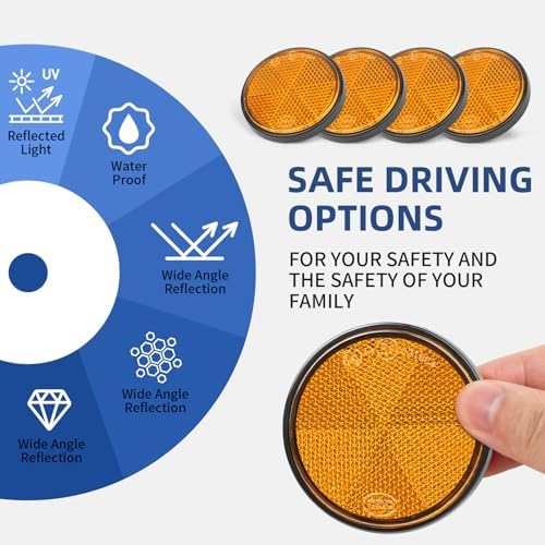 10 Pack 2.36inch Safety Reflectors Yellow Round Self-Adhesive Reflectors - Image 4