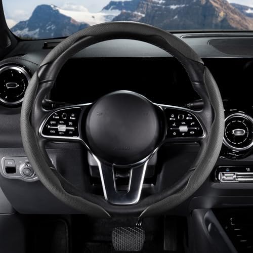 Car Steering Wheel Cover Leather 14.5-15 in Universal 3Pcs Set Black - Image 4