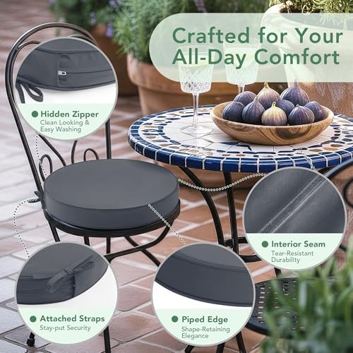 Summsun Outdoor Bistro Chair Cushions Set of 2, Dark Grey - Image 4