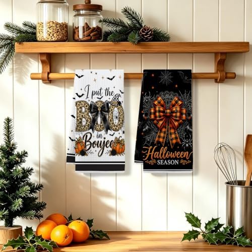 2 Pcs Halloween Kitchen Towels, Bat BOO Soft Absorbent Hand Tea Towels - Image 5