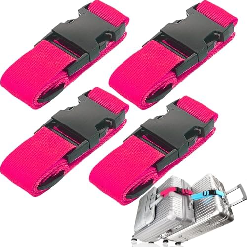 4 Pack Luggage Straps for Carry On Bag Multiple Suitcases, Hot Pink by Ajmyonsp