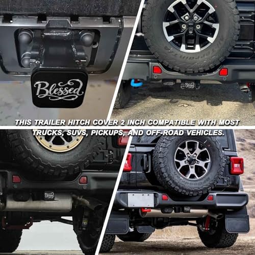 2 Inch Sparkly Bling Blessed Trailer Hitch Cover Rubber Receiver Tube Plug Cap - Image 5