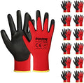 DULFINE Safety Work Gloves for Men & Women 12 Pairs, PU Coated Red XXL by DULFINE