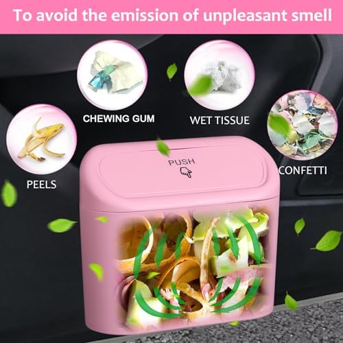 Accmor Car Trash Can with Lid, 2 Pack Pink Mini Vehicle Trash Bin Dustbin - Image 6