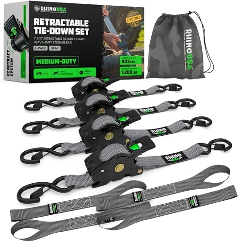 Rhino USA Retractable Ratchet Straps - 1in x 10ft by RhinoUSAInc