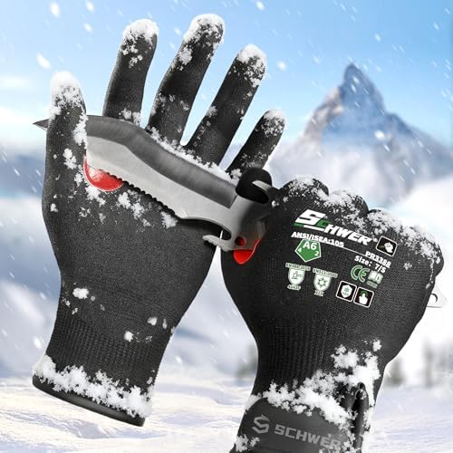 FreezeGuard Winter Work Gloves for Men and Women, ANSI A6 Cut Resistant Gloves by SCHWER