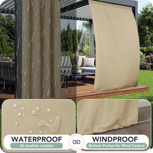 Patio Curtains Outdoor Waterproof, 4 Panels, Rod Pocket Sunshades - Image 2