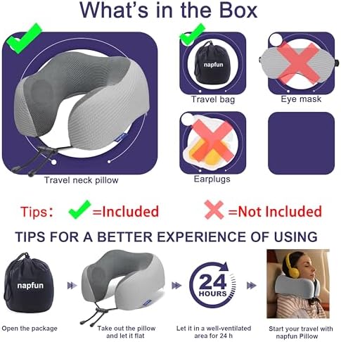 napfun Neck Pillow for Travel, Memory Foam Airplane Pillow, Mist Gray - Image 5