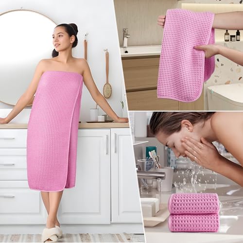 POLYTE 430 GSM Poly Blend Microfiber Quick Dry Waffle Bath Towel Set of 6 - Image 5